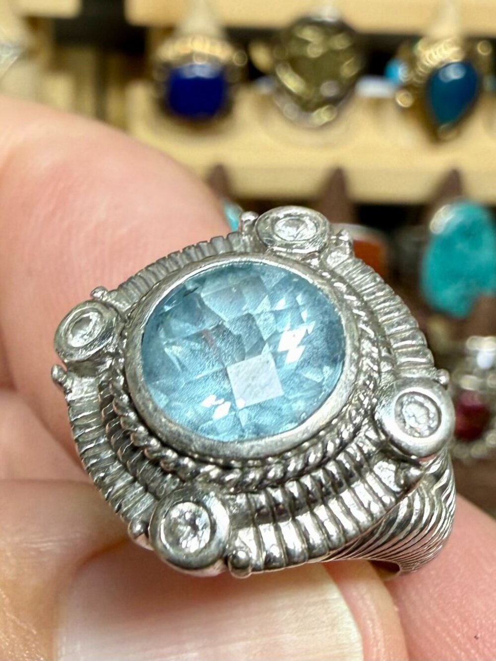 Judith Ripka solid Sterling Silver and Blue Topaz Gemstone Ring